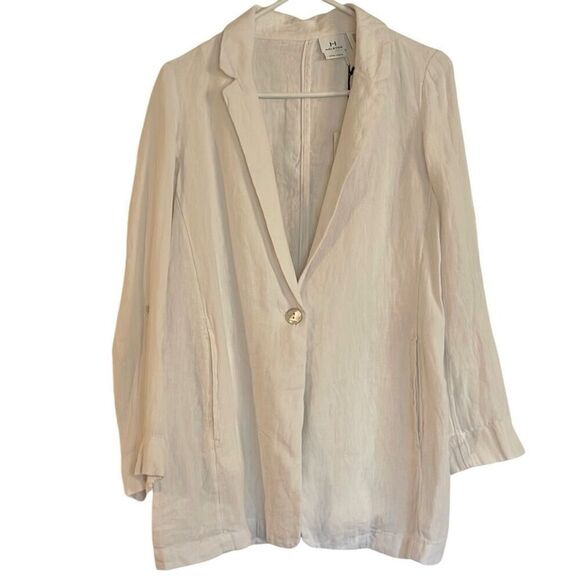 H Halston NWT white 100% linen boyfriend blazer small - Picture 2 of 14